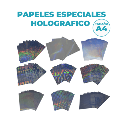 Papel Holográfico Autoadhesivo Base Agua Fantasía Resistente al Agua en resma de 100 hojas A4 (210 x 297 mm.) de 180 Grs.