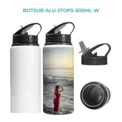 Botella Blanca Sublimable 500 ml – Aluminio con Doble Tapa | Lista para Estampar tu Estilo - Imagen 9
