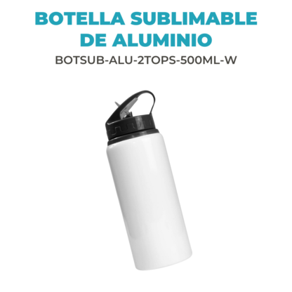 Botella Blanca Sublimable 500 ml – Aluminio con Doble Tapa | Lista para Estampar tu Estilo - Imagen 2