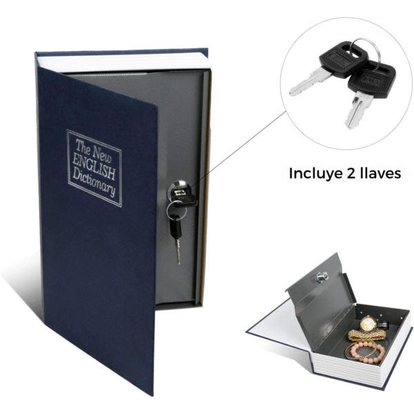 Caja Fuerte Simulada Libro Azul con Apertura de Combinación Mecánica y 2 llaves 24x15x55cm - Imagen 2