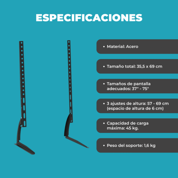 Soporte TV de Apoyo en Mesa de 37¨ a 75¨ VESA 600x400 hasta 50kg - Imagen 7
