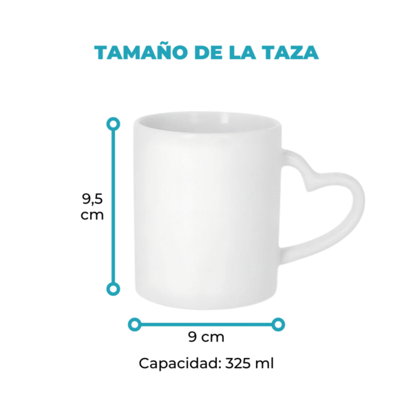 Taza Sublimable de Ceramica Recta con Asa Corazon Blanca Glossy de 11oz 325cm3 - Imagen 3