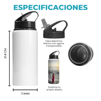 Botella Blanca Sublimable 500 ml – Aluminio con Doble Tapa | Lista para Estampar tu Estilo - Imagen 3