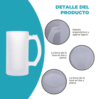 Chopp Sublimable de Vidrio con Asa Frosted de 16oz 473cm3 - Imagen 5