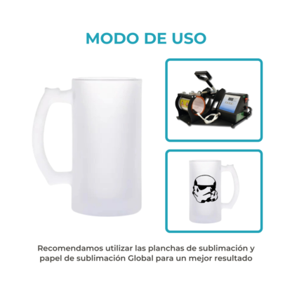 Chopp Sublimable de Vidrio con Asa Frosted de 16oz 473cm3 - Imagen 6