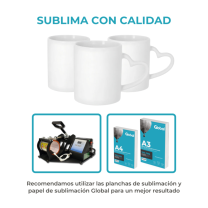 Taza Sublimable de Ceramica Recta con Asa Corazon Blanca Glossy de 11oz 325cm3 - Imagen 6