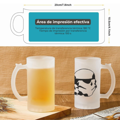 Chopp Sublimable de Vidrio con Asa Frosted de 16oz 473cm3 - Imagen 7