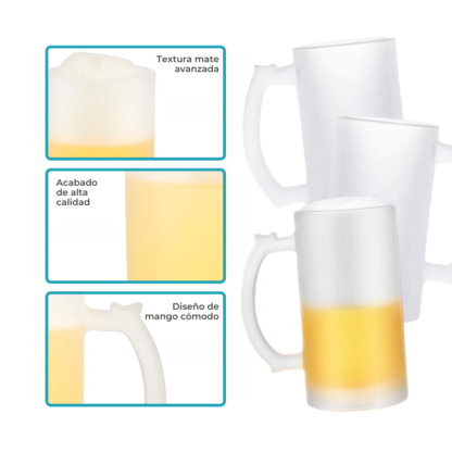 Chopp Sublimable de Vidrio con Asa Frosted de 16oz 473cm3 - Imagen 8