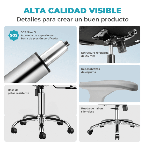 Silla De Escritorio Ergonómica Gris Con Tapizado Mesh - Imagen 7