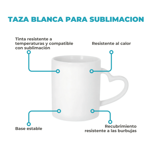 Taza Sublimable de Ceramica Recta con Asa Corazon Blanca Glossy de 11oz 325cm3 - Imagen 7