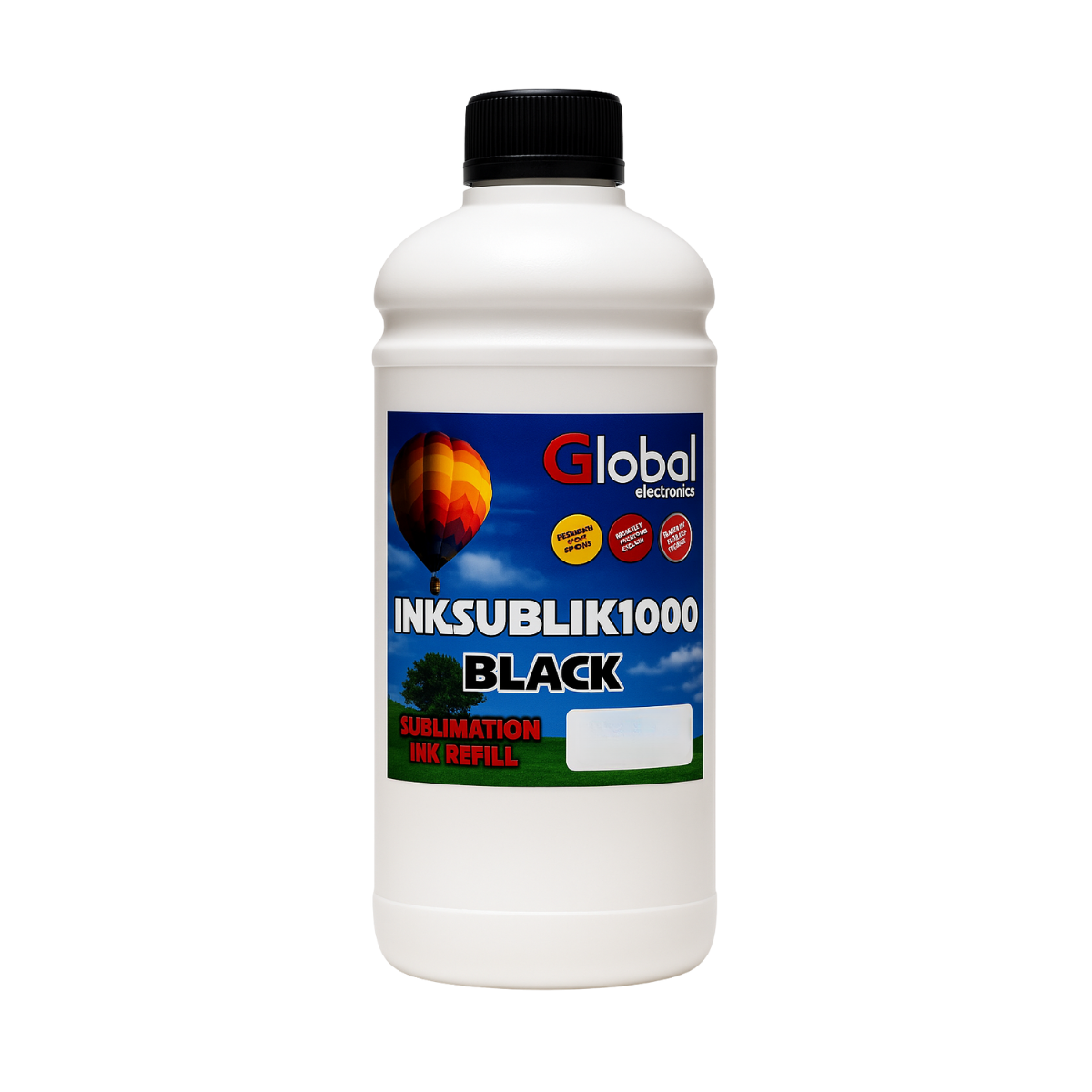 Tinta Premium Sublimación Black en botella de 1000 cm3 - Global Electronics (Caja x 12)
