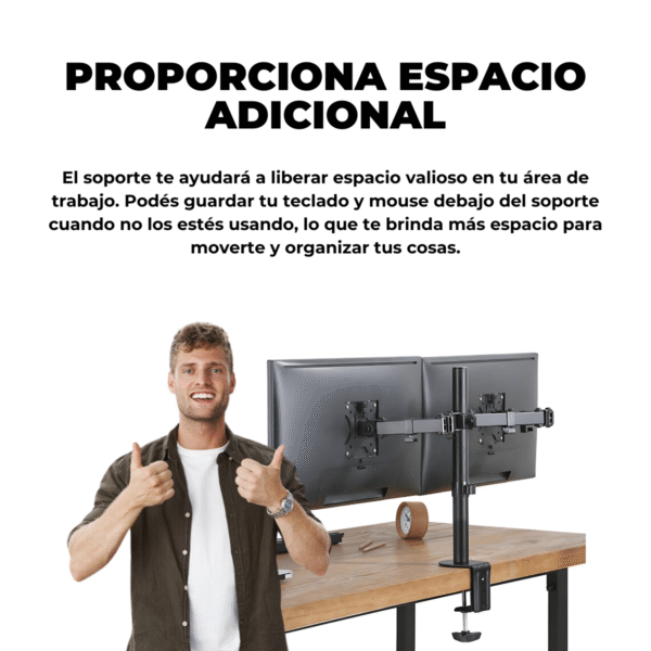 Soporte Monitor Doble de Brazo Movil de 10¨ a 27¨ VESA 50x50 75x75 100x100 hasta 10kg. - Imagen 8
