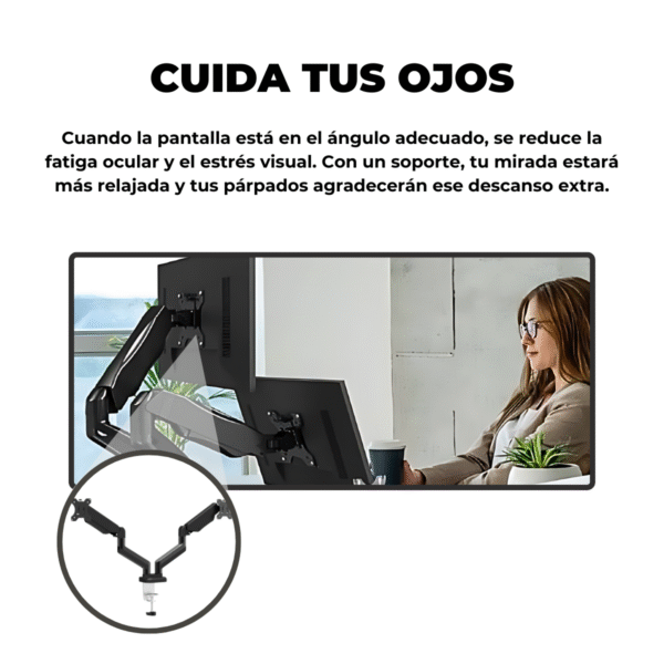 Soporte Monitor Doble de Brazo Neumático Movil de 13¨ a 30¨ VESA 75x75 100x100 hasta 10kg - Imagen 10