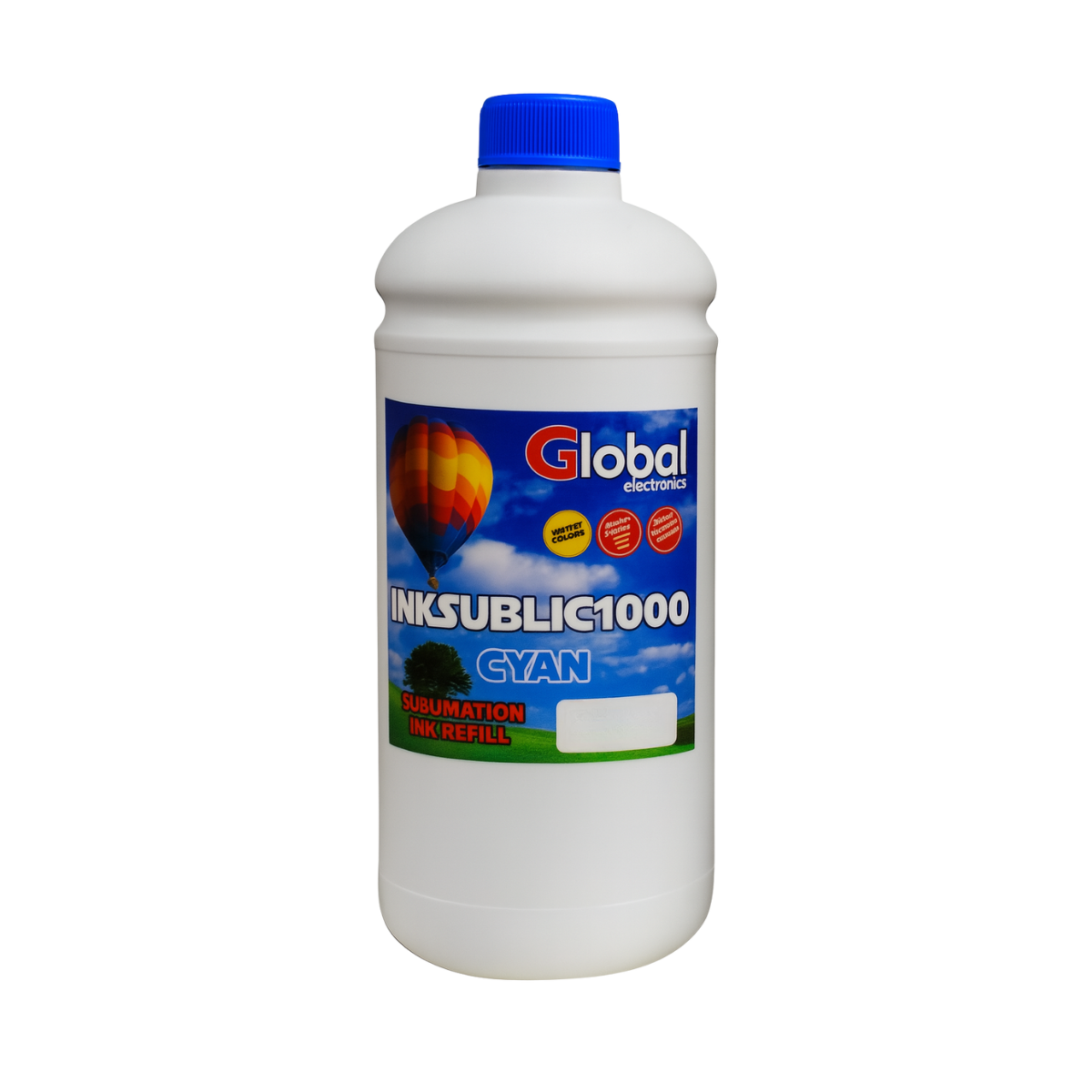 Tinta Premium Sublimación Cyan en botella de 1000 cm3 - Global Electronics (Caja x 12)
