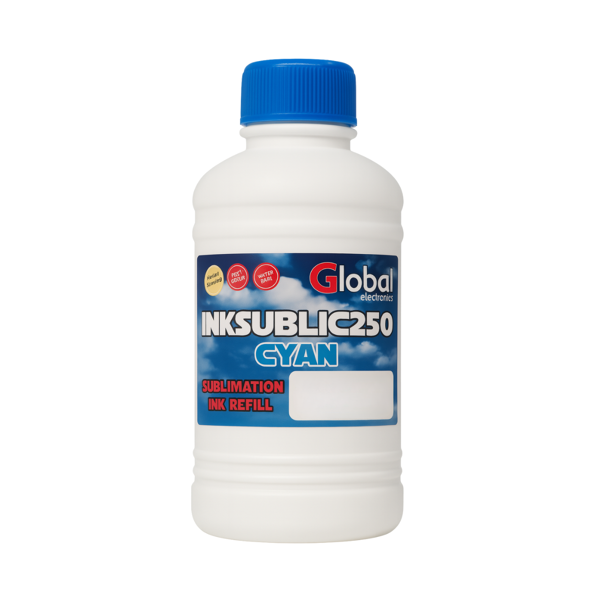 Tinta Premium Sublimación Cyan en botella de 250 cm3 - Global Electronics (Caja x 60)