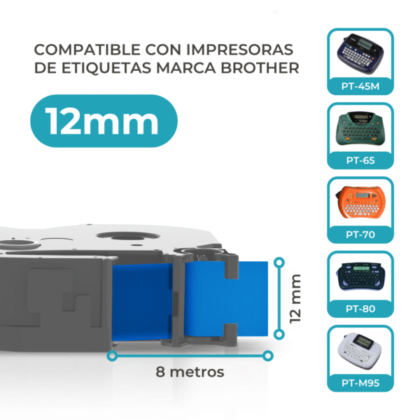 Cinta Rotuladora Compatible Brother MK-531 Negro sobre Azul - Imagen 3