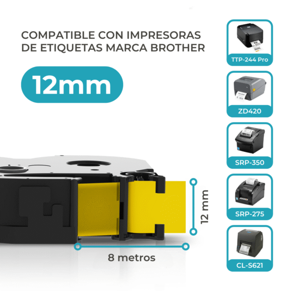 Cinta Rotuladora Compatible Brother MK-631 Negro sobre Amarillo - Imagen 3