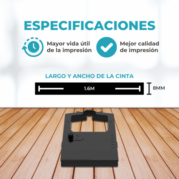 Cinta Ribbon Compatible Okidata Microline ML182 Universal de 8 mm x 1,6 mts Color Negro - Imagen 3