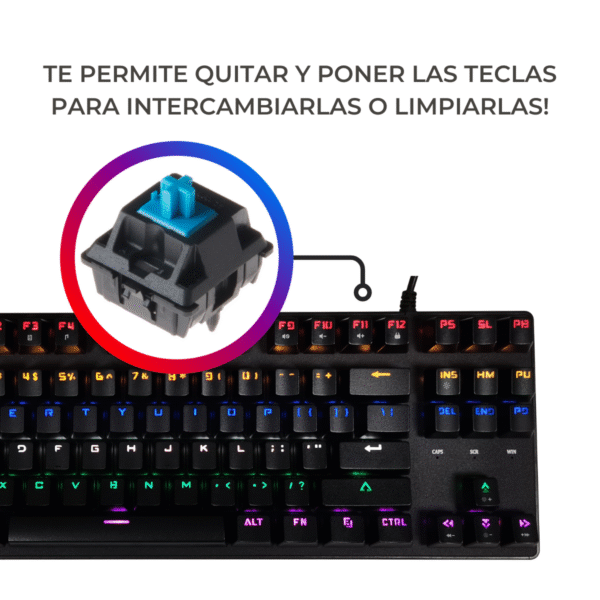 Teclado Mecanico GAMER PRO con luces led con Swicht Cherry MX Blue - Imagen 5