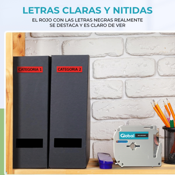 Cinta Rotuladora Ribbon 9mm Mk421 Negro sobre rojo - Imagen 3