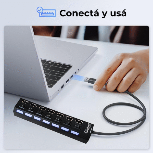 Hub Usb Cargador de 7 Puertos Usb 2.0 Con Switch De Encendido - Imagen 5
