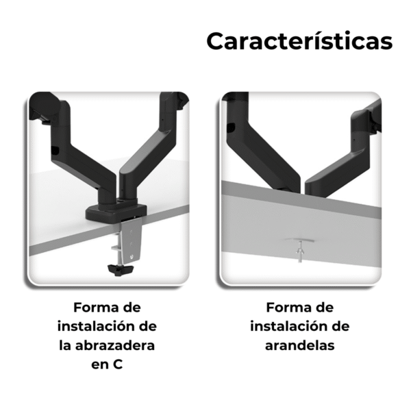 Soporte Monitor Doble de Brazo Neumático Movil de 13¨ a 30¨ VESA 75x75 100x100 hasta 10kg - Imagen 5
