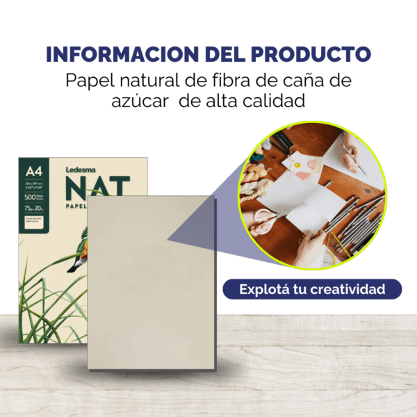 Papel Obra en resma de 500 hojas A4 Ledesma NAT (210 x 297 mm.) de 75 Grs. - Imagen 5