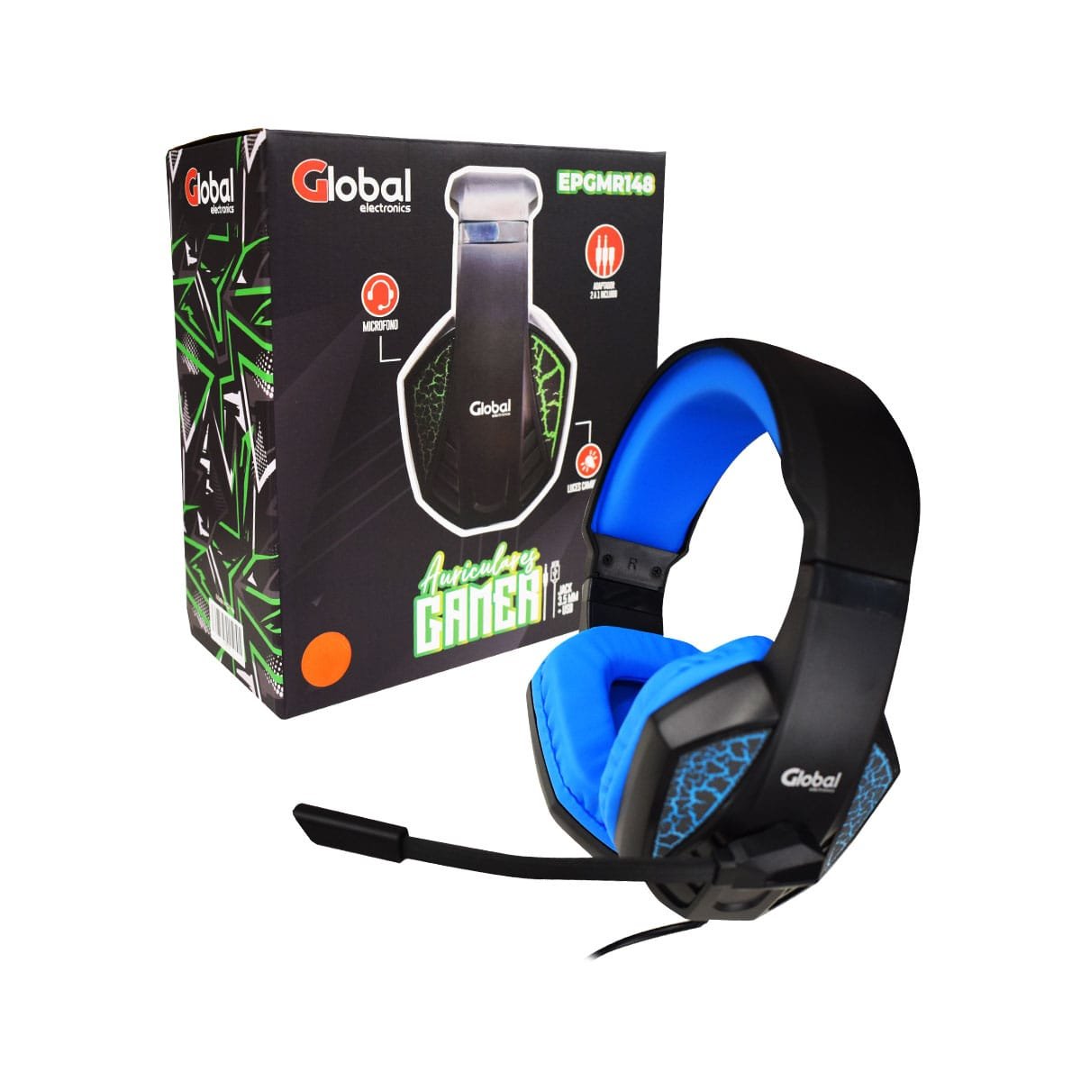 Auricular Gamer con Microfono y Luces Stereo con cable Jack 3.5 / USB y Adaptador 2 a 1 Incluido EPGMR148, Global Electronics