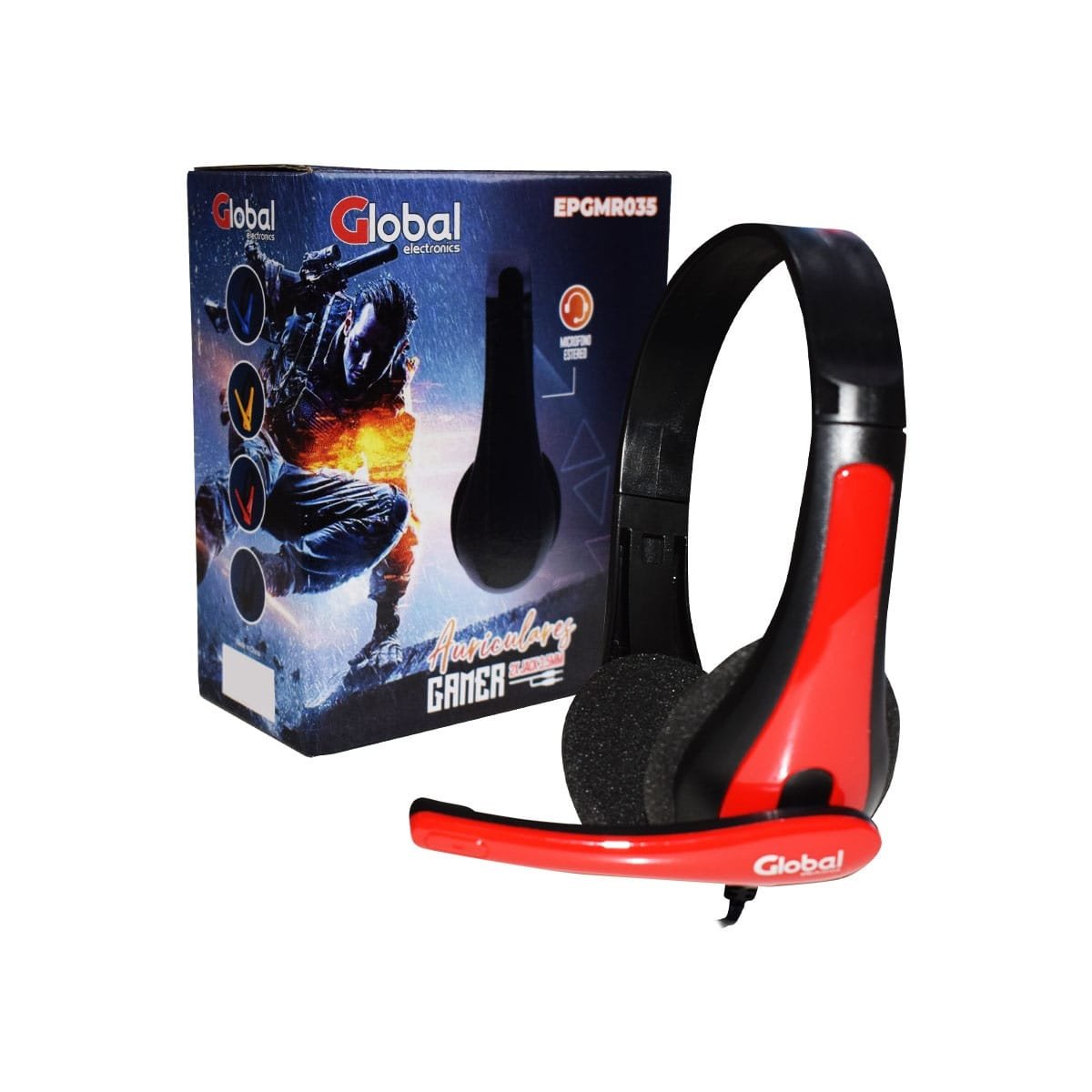 Auricular Gamer con Microfono Stereo con cable Jack 3.5 EPGMR035, Global Electronics