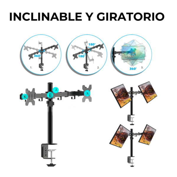 Soporte Monitor Doble de Brazo Movil de 10¨ a 27¨ VESA 50x50 75x75 100x100 hasta 10kg. - Imagen 4