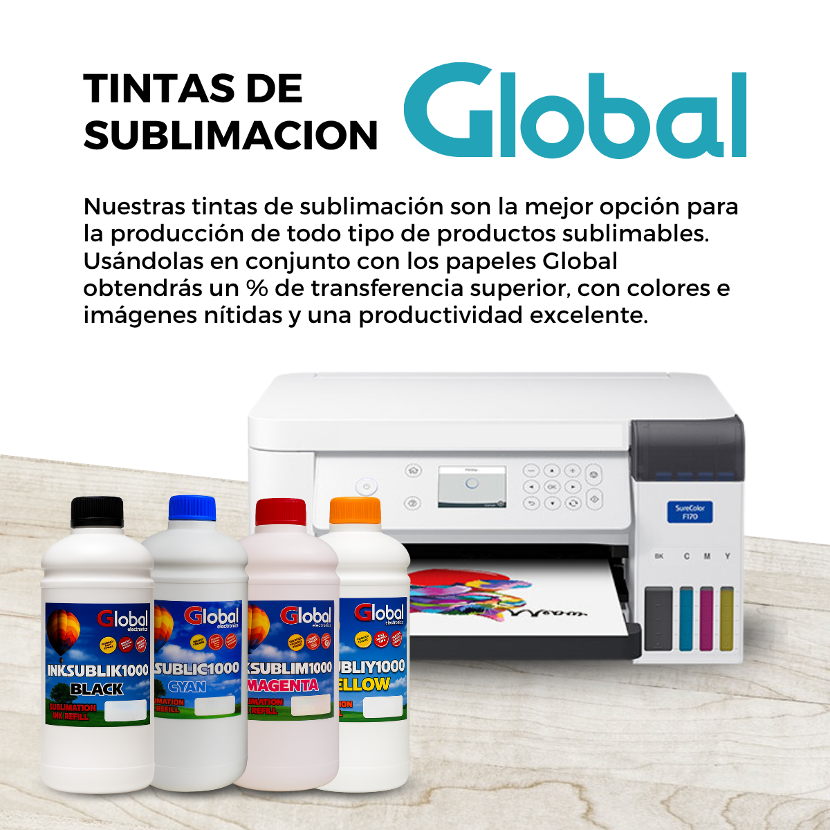 Tinta Sublimación Global Electronics 1 Litro Color - Imagen 3