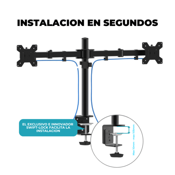 Soporte Monitor Doble de Brazo Movil de 10¨ a 27¨ VESA 50x50 75x75 100x100 hasta 10kg. - Imagen 5