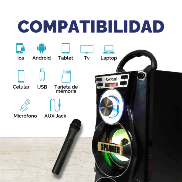 Parlante Torre Premium Negro – 20W, Batería 1200mAh, Micrófono y Todo lo que Necesitás - Imagen 7