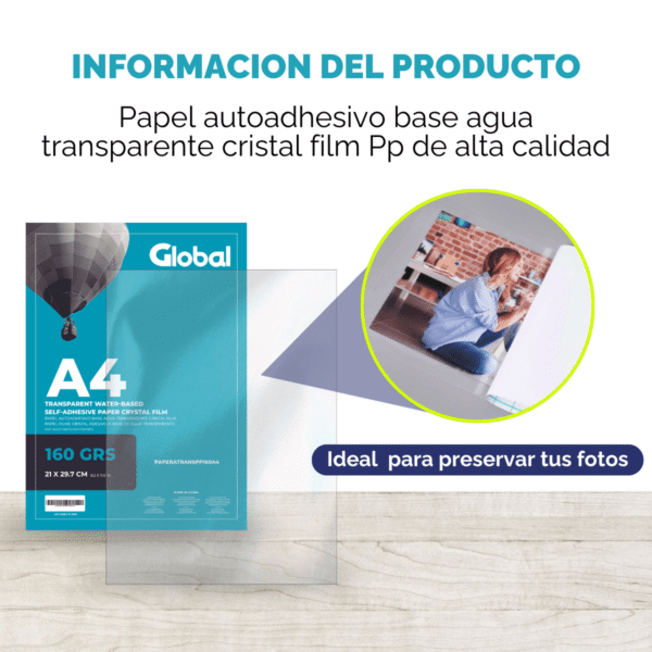 Papel Autoadhesivo A4 Transparente Film PP de 160 Grs - Imagen 4