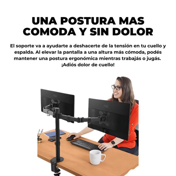 Soporte Monitor Doble de Brazo Movil de 10¨ a 27¨ VESA 50x50 75x75 100x100 hasta 10kg. - Imagen 6