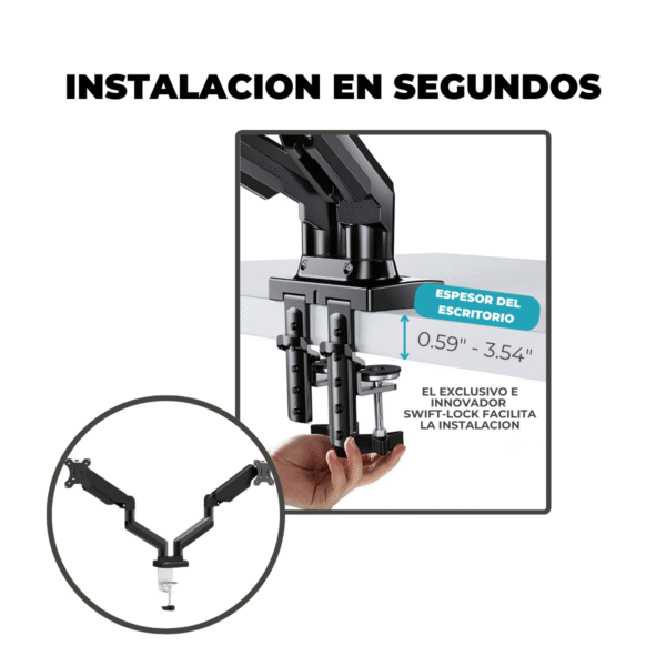 Soporte Monitor Doble de Brazo Neumático Movil de 13¨ a 30¨ VESA 75x75 100x100 hasta 10kg - Imagen 8