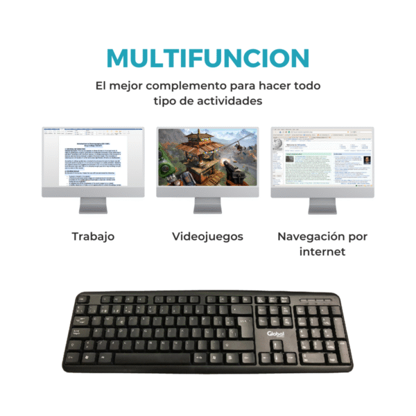 Teclado Multimedia K227 con cable USB color negro 108 teclas - Global Electronics - Imagen 9