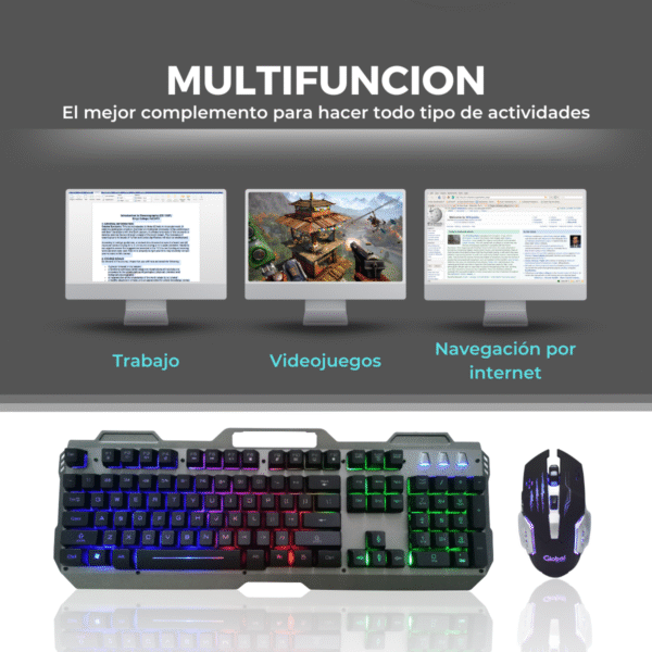 Teclado Gamer Metalico Retroiluminado Mouse 6d 3200dpi - Imagen 9