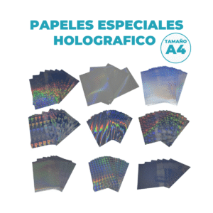 Papel Holográfico Autoadhesivo Base Agua Fantasía Resistente al Agua en resma de 100 hojas A4 (210 x 297 mm.) de 180 Grs.