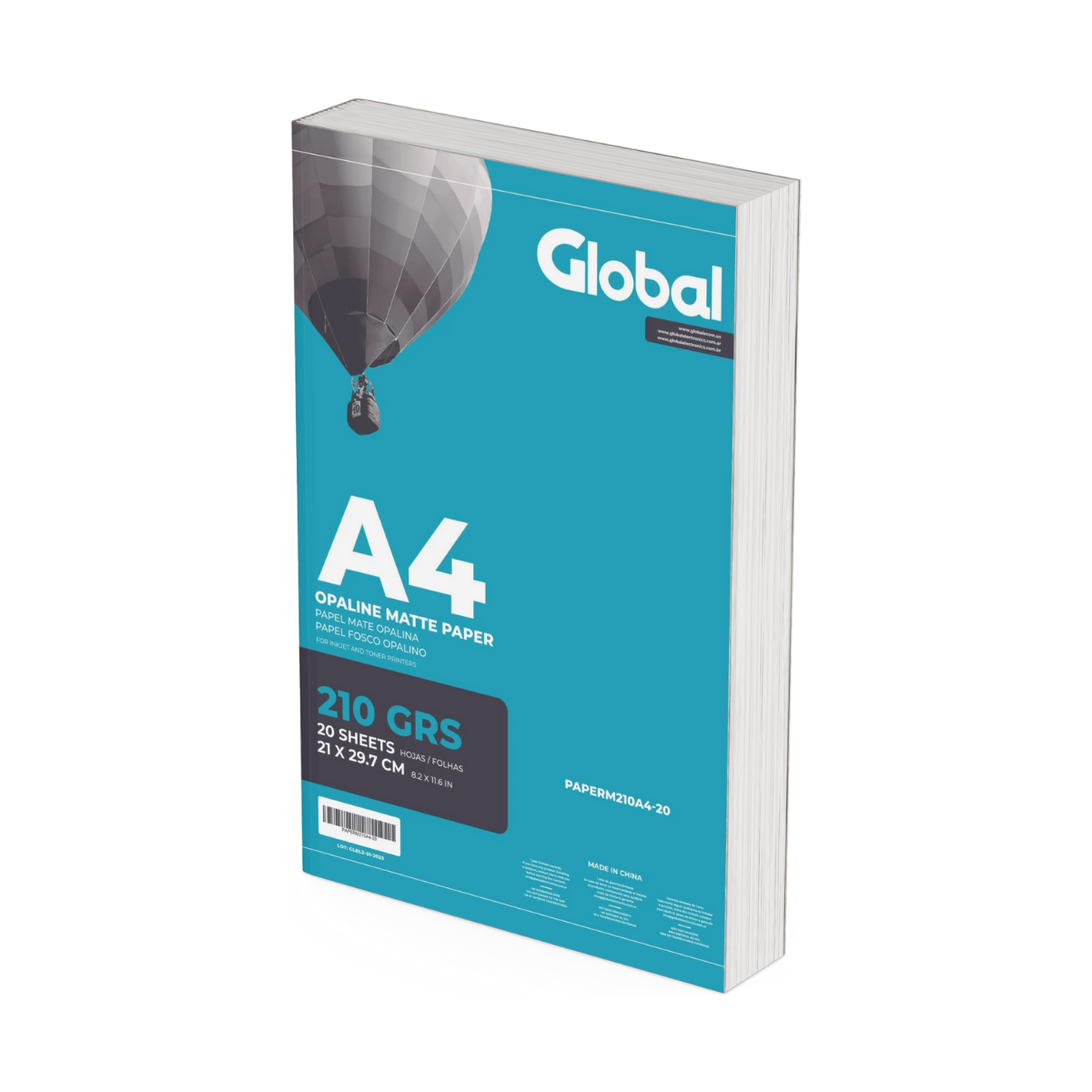 Papel Mate Opalina en resma de 20 hojas A4 (210 x 297 mm.) de 210 Grs. - Global Electronics