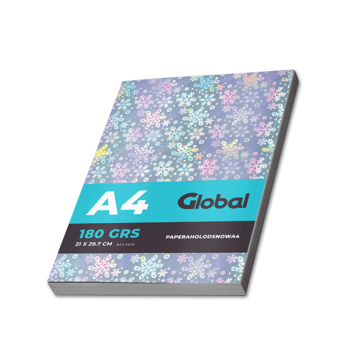 Papel Holográfico Autoadhesivo Base Agua Fantasía Copos de Nieve Resistente al Agua en resma de 100 hojas A4 (210 x 297 mm.) de 180Grs.
