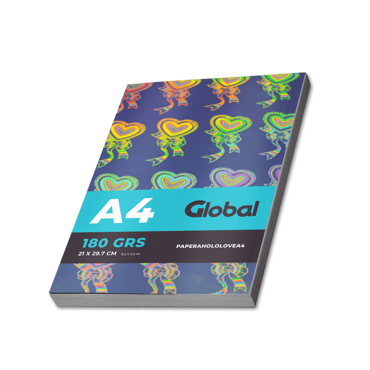 Papel Holográfico Autoadhesivo Base Agua Fantasía Corazones Resistente al Agua en resma de 100 hojas A4 (210 x 297 mm.) de 180 Grs.