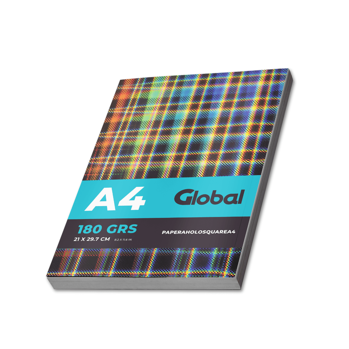 Papel Holográfico Autoadhesivo Base Agua Fantasía Cuadrados Resistente al Agua en resma de 100 hojas A4 (210 x 297 mm.) de 180 Grs.
