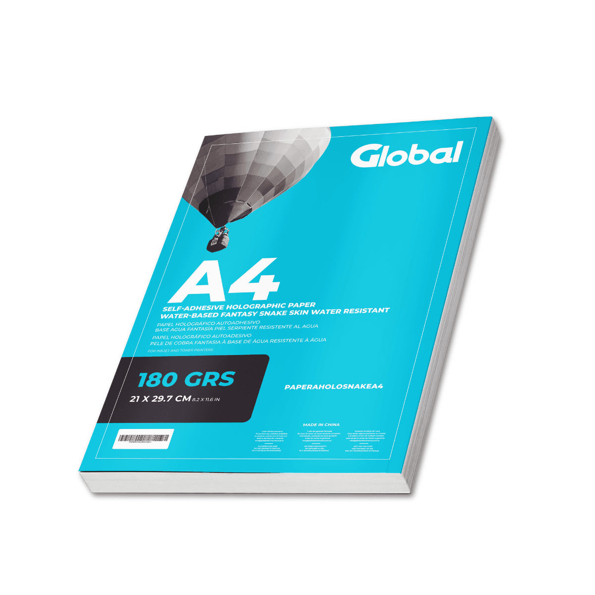 Papel Holográfico Autoadhesivo Base Agua Fantasía Piel Serpiente Resistente al Agua en resma de 100 hojas A4 (210 x 297 mm.) de 180 Grs.