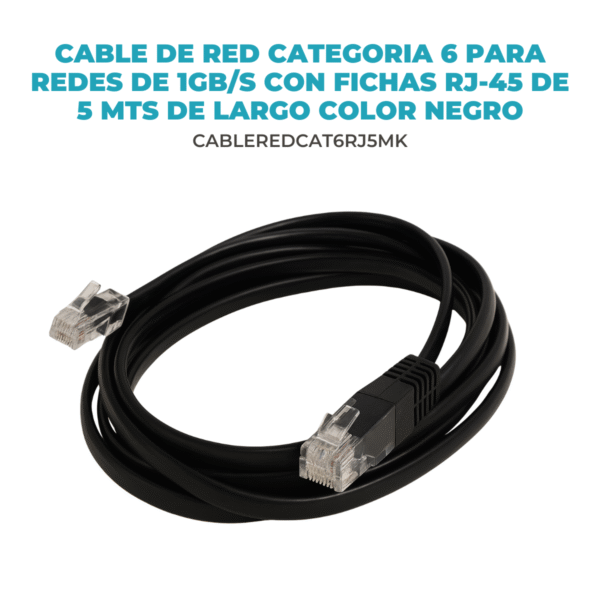 Cable de Red Categoria 6 para redes de 1GB/s con fichas RJ-45 de 5 mts - Imagen 2