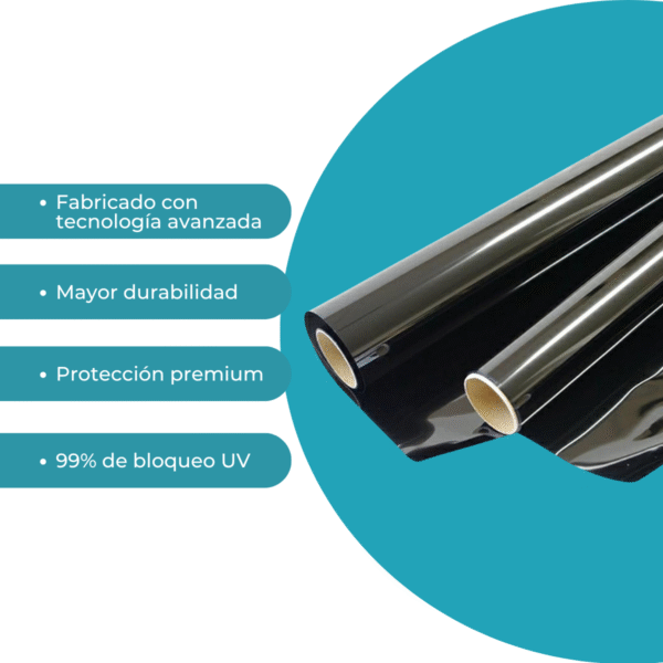Film Polarizado Black Dyed VLT 5% Oscuro - 15% Intermedio - 35% Claro de 1.52 mt de ancho - Imagen 6
