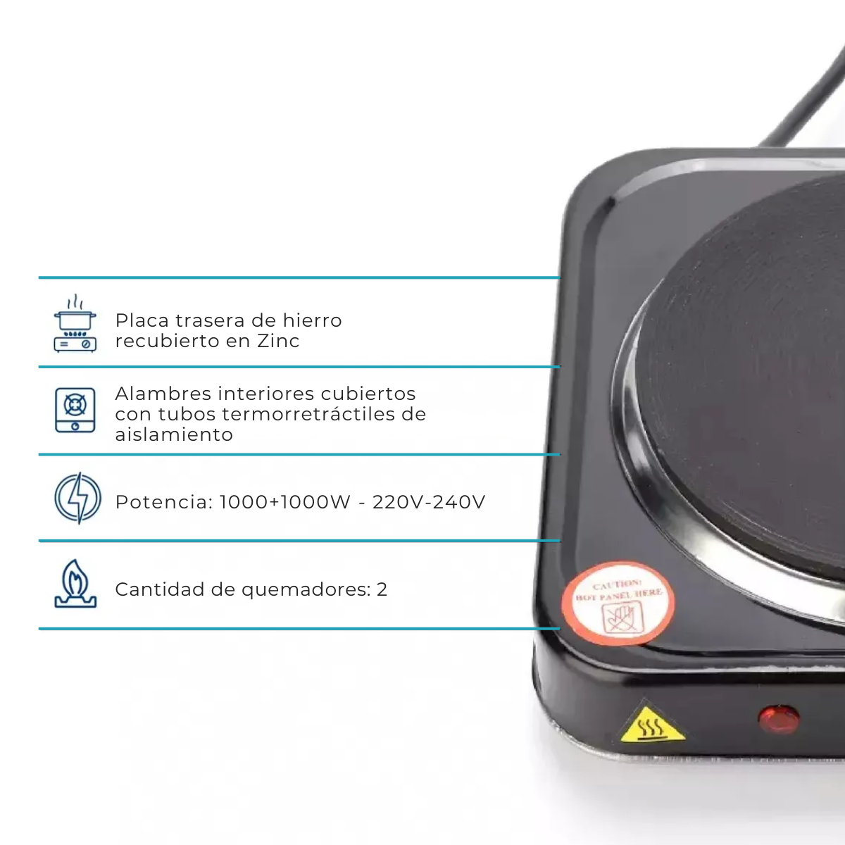 Anafe Eléctrico de Metal 2 Hornallas Potencia 1000+1000W - Imagen 10