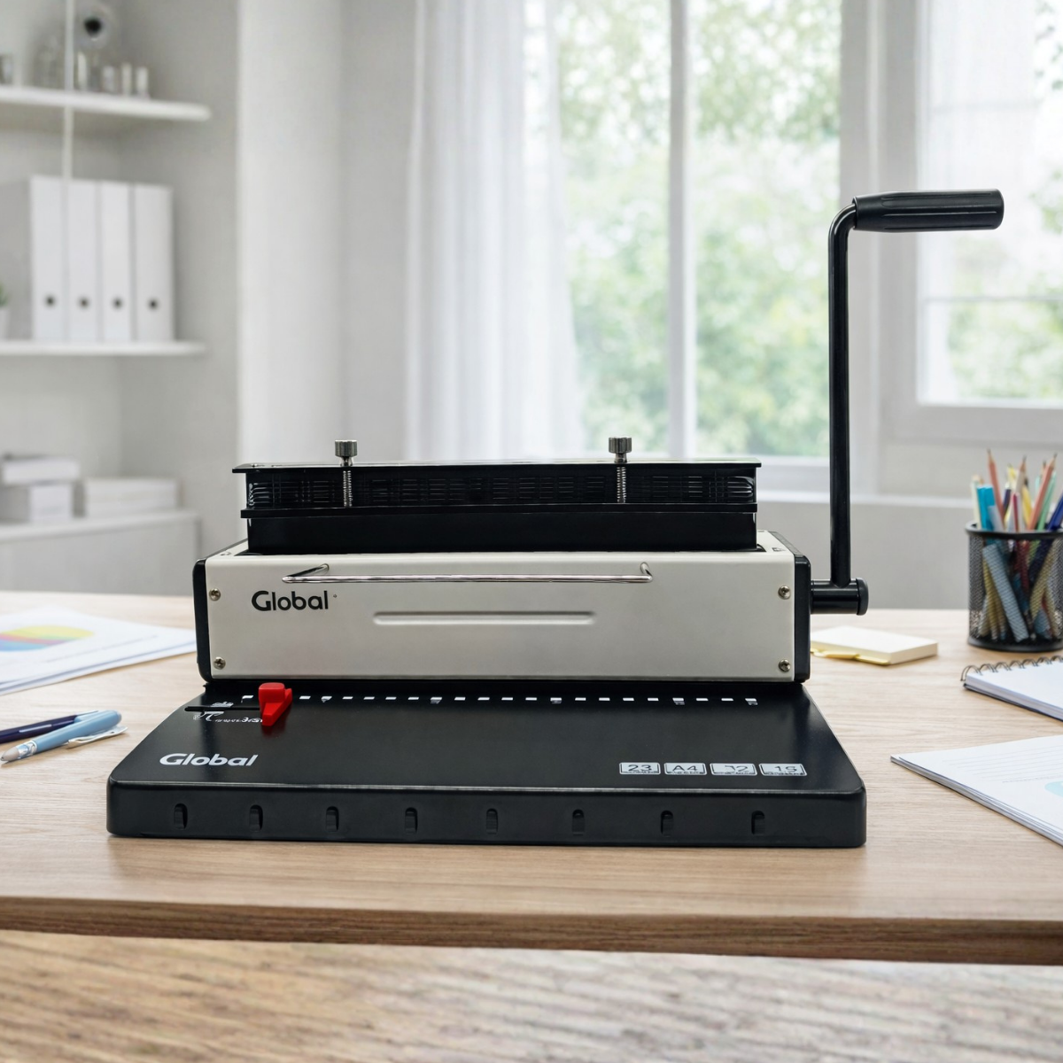 Espiraladora Anilladora Encuadernadora Doble Alambre 2:1 Manual A4 Perfora 15 hojas de 80grs - Imagen 10