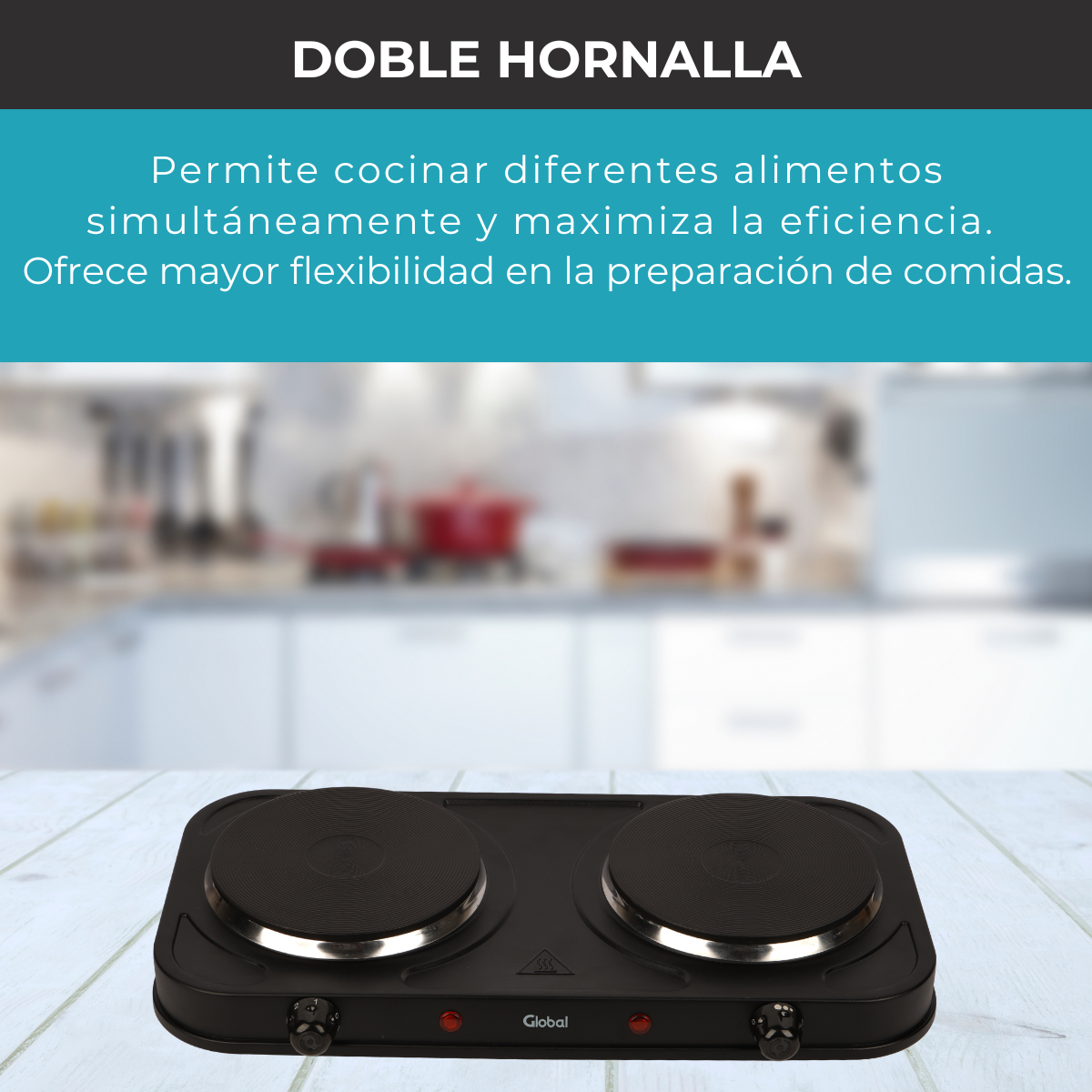 Anafe Eléctrico de Metal 2 Hornallas Potencia 1000+1000W - Imagen 5