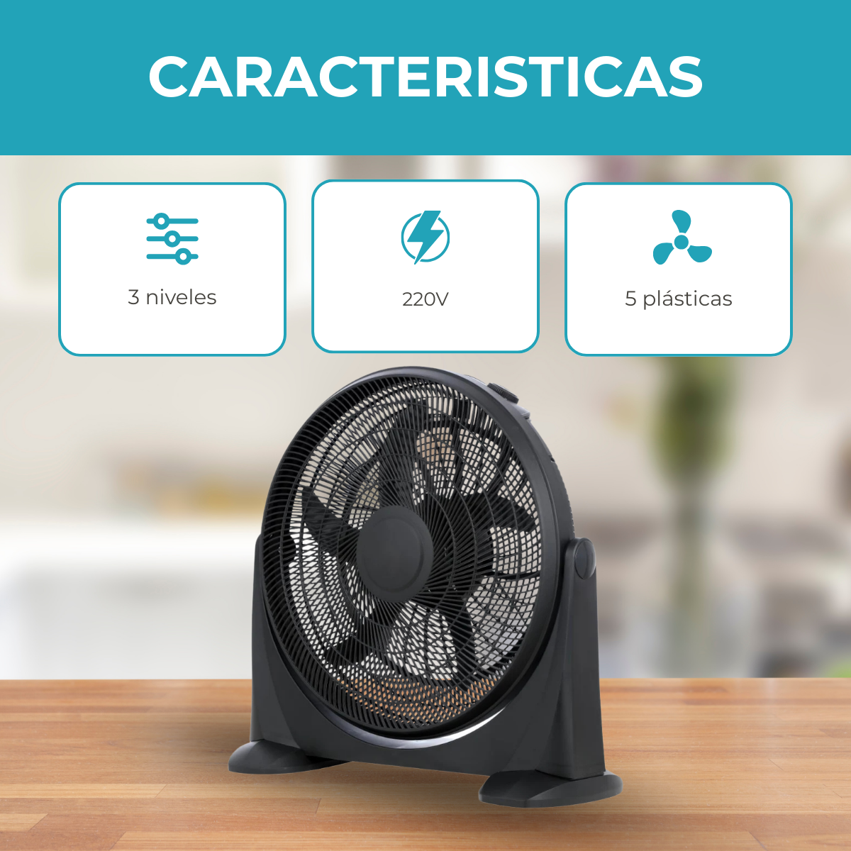 Ventilador de Piso 20" de 5 Aspas Plásticas - 3 Velocidades - 220V 50W - Imagen 6